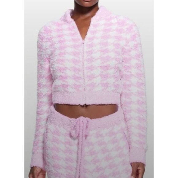 SKIMS Sweaters - Skims Cozy Knit Zip Up Pink Houndstooth Size S/M